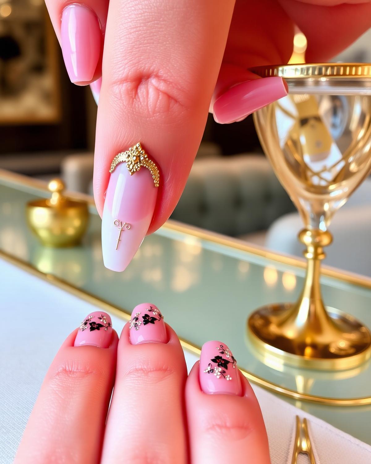 Gold accented nail art