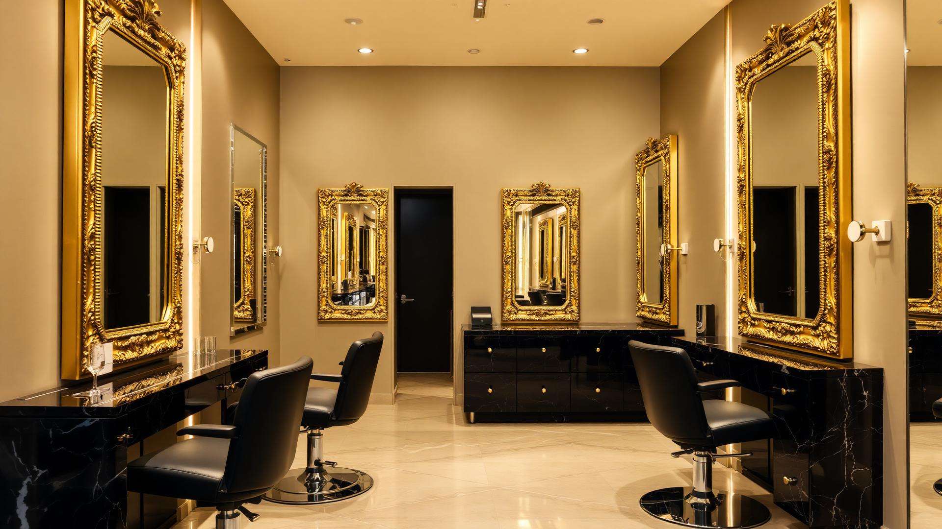 Golden mirrors and premium styling stations
