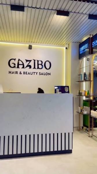 Styling stations and product display inside the salon